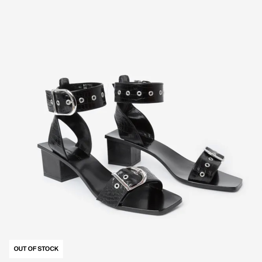 THE KOOPLES Heeled Black Sandals — Croc Effect Leather, Size 38